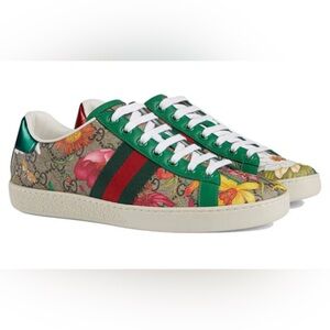 Gucci Women’s Ace Series GG Flowers Printing Green White Casual Walking Sneaker